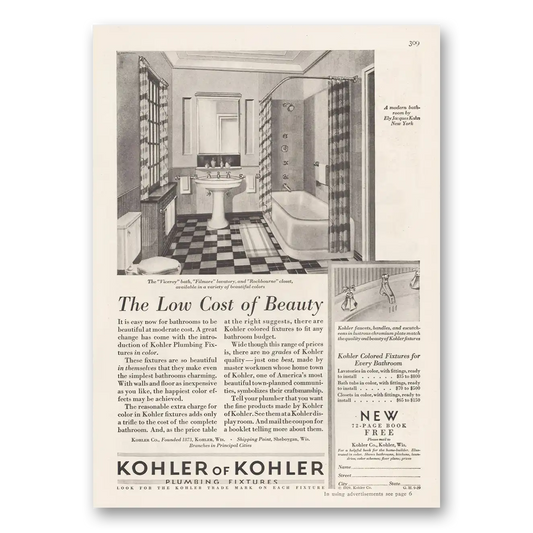 1929 Kohler Viceroy Bath Filmore Lavatory Rockbourne Closet Vintage Magazine Print Ad