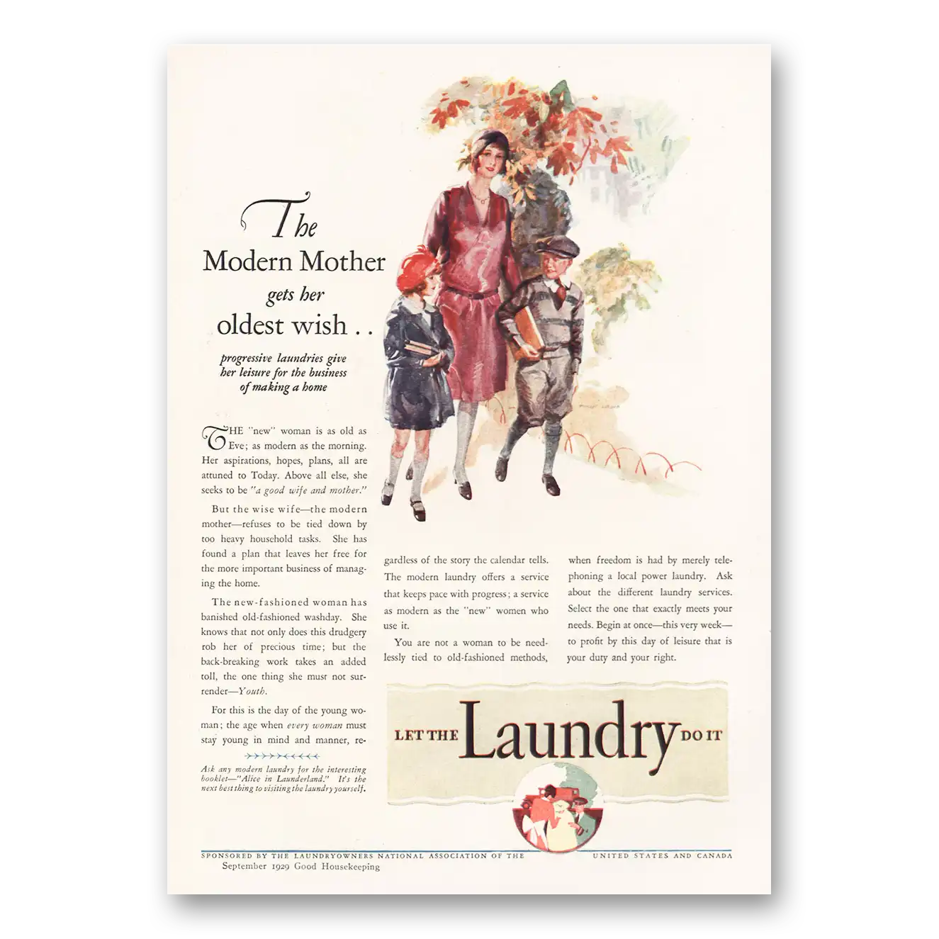 1929 Laundryowners Modern Mother Gets Her Oldest Wish Vintage Magazine Print Ad