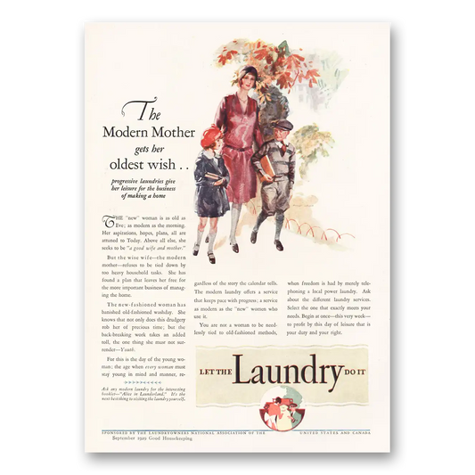 1929 Laundryowners Modern Mother Gets Her Oldest Wish Vintage Magazine Print Ad