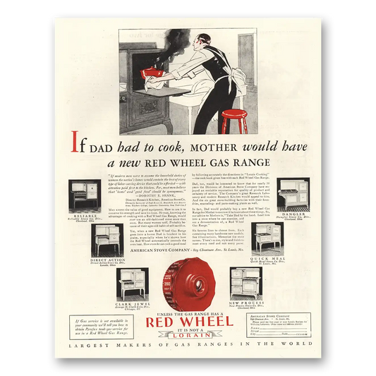 1929 Lorain Gas Ranges Red Wheel Gas Range Vintage Magazine Print Ad