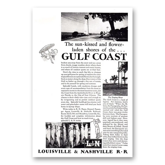 1929 Louisville & Nashville Railroad Sun Kissed and Flower Laden Shores Vintage Magazine Print Ad