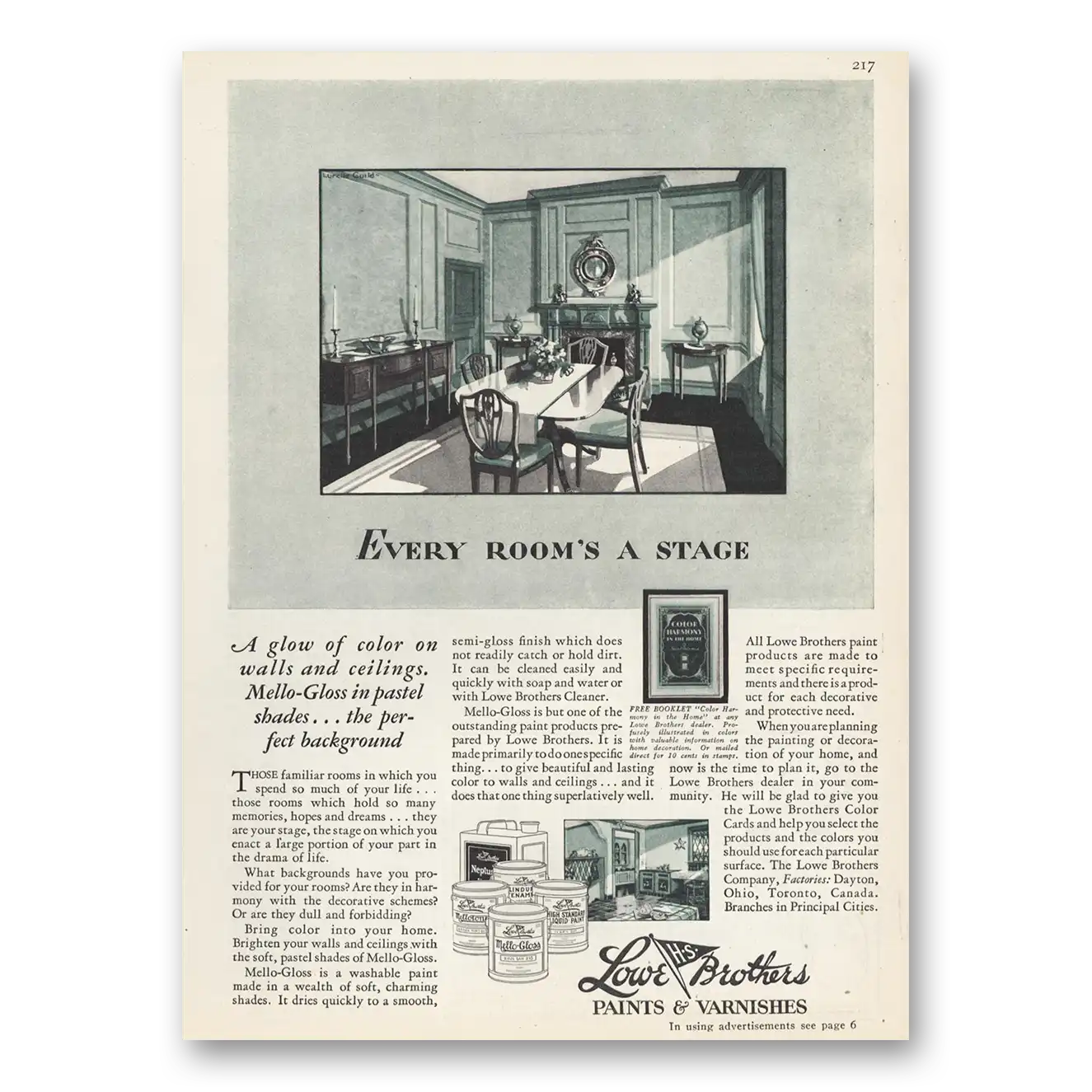 1929 Lowe Brothers House Paint Paints Every Rooms a Stage Vintage Magazine Print Ad