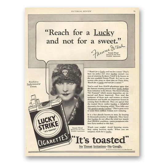 1929 Lucky Strike Cigarettes Fannie Ward Vintage Magazine Print Ad