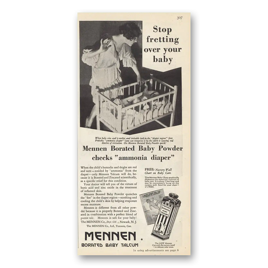 1929 Mennen Borated Baby Powder Fretting Over Your Baby Vintage Magazine Print Ad