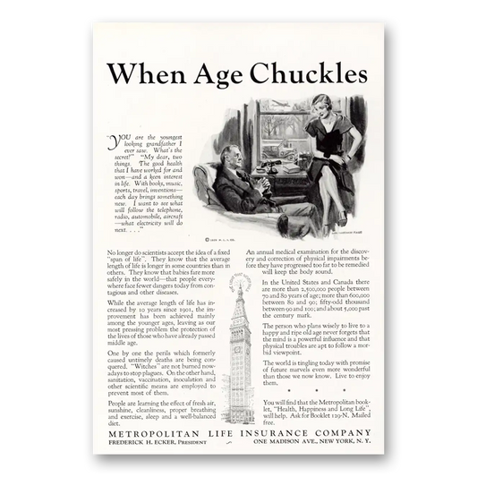 1929 Metropolitan Life Insurance When Age Chuckles Vintage Magazine Print Ad