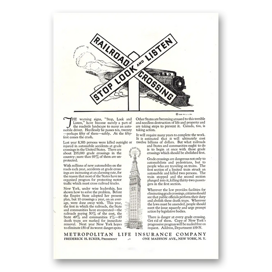 1929 Metropolitan Life Insurance Railroad Crossing Vintage Magazine Print Ad