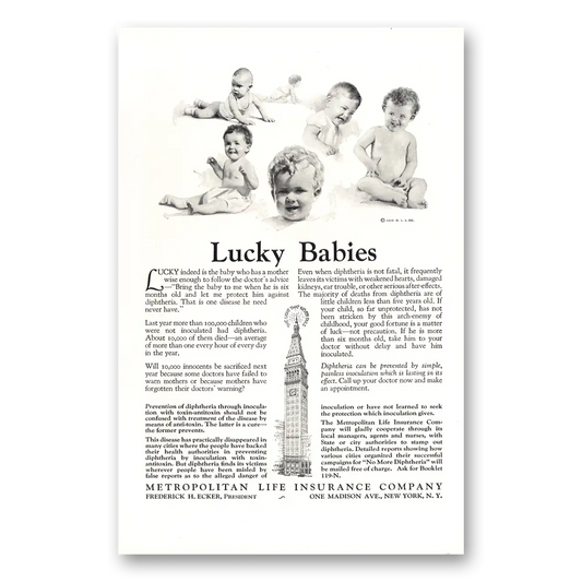 1929 Metropolitan Life Insurance Lucky Babies Vintage Magazine Print Ad