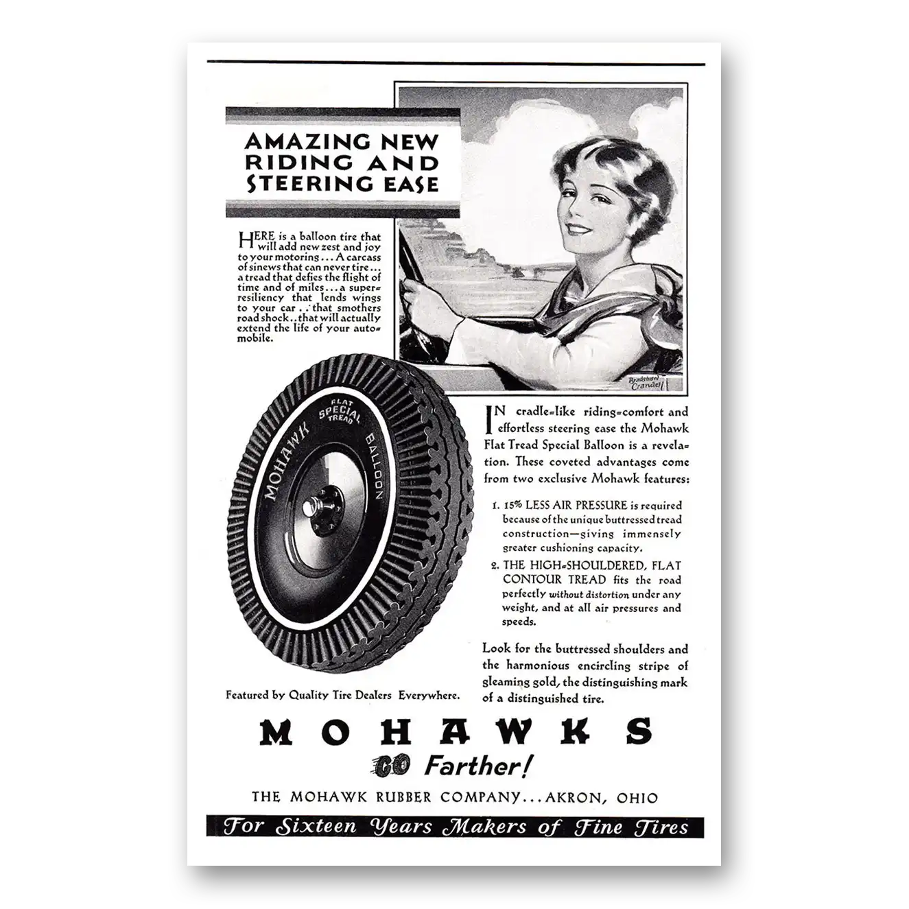 1929 Mohawk Tires Amazing New Riding and Steering Ease Vintage Magazine Print Ad