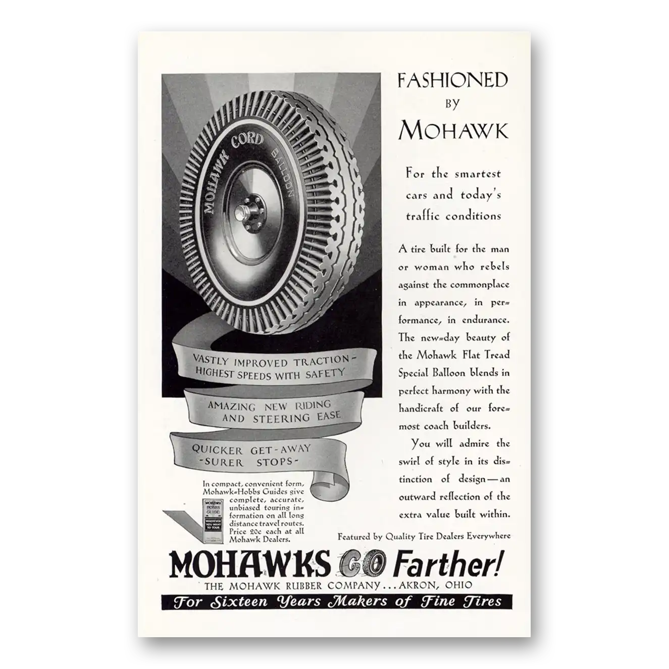 1929 Mohawk Tires Fashioned Smartest Cars Vintage Magazine Print Ad