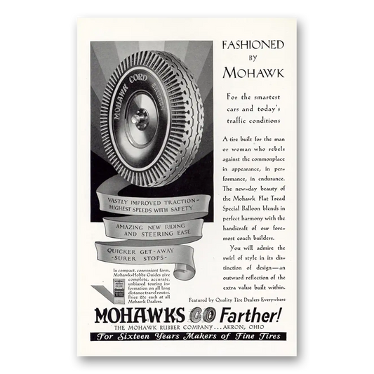 1929 Mohawk Tires Fashioned Smartest Cars Vintage Magazine Print Ad