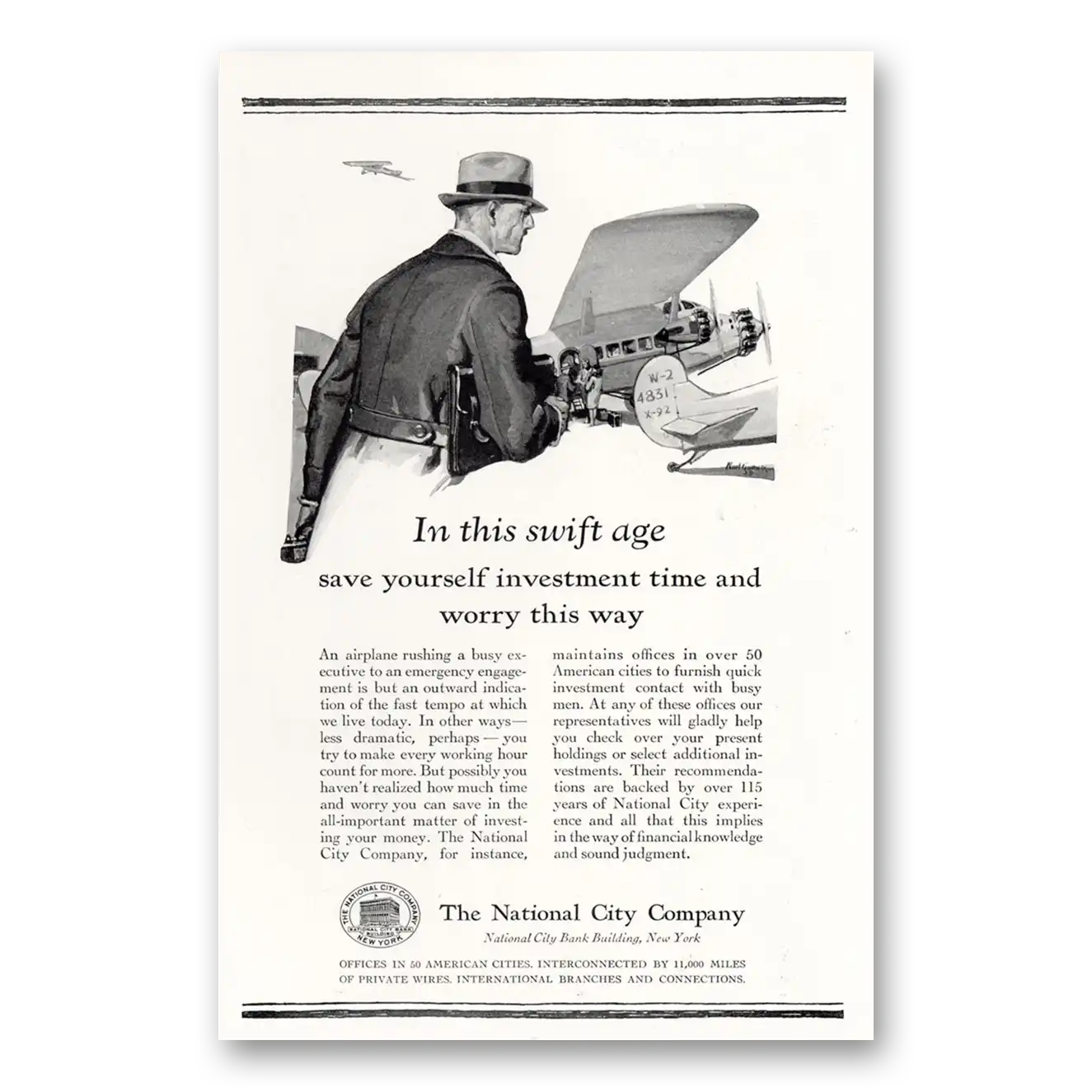 1929 National City Bank This Swift Age Vintage Magazine Print Ad