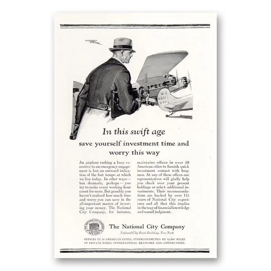 1929 National City Bank This Swift Age Vintage Magazine Print Ad