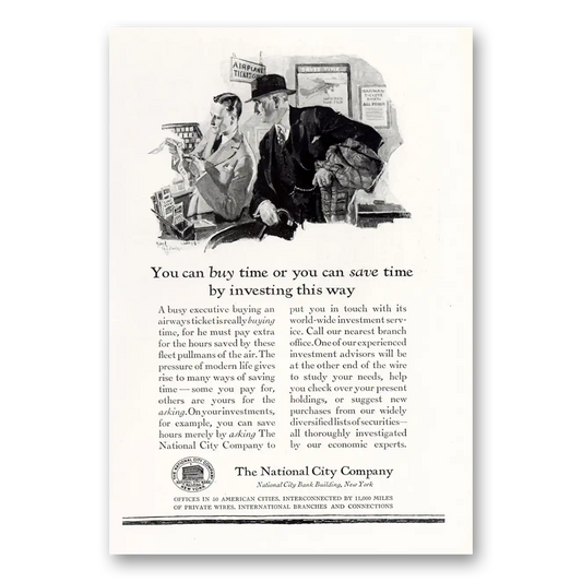 1929 National City Company Buy Time or You Can Save Time Vintage Magazine Print Ad