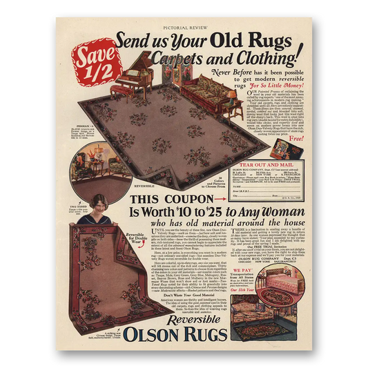 1929 Olson Rug Send Us Your Old Rugs Vintage Magazine Print Ad