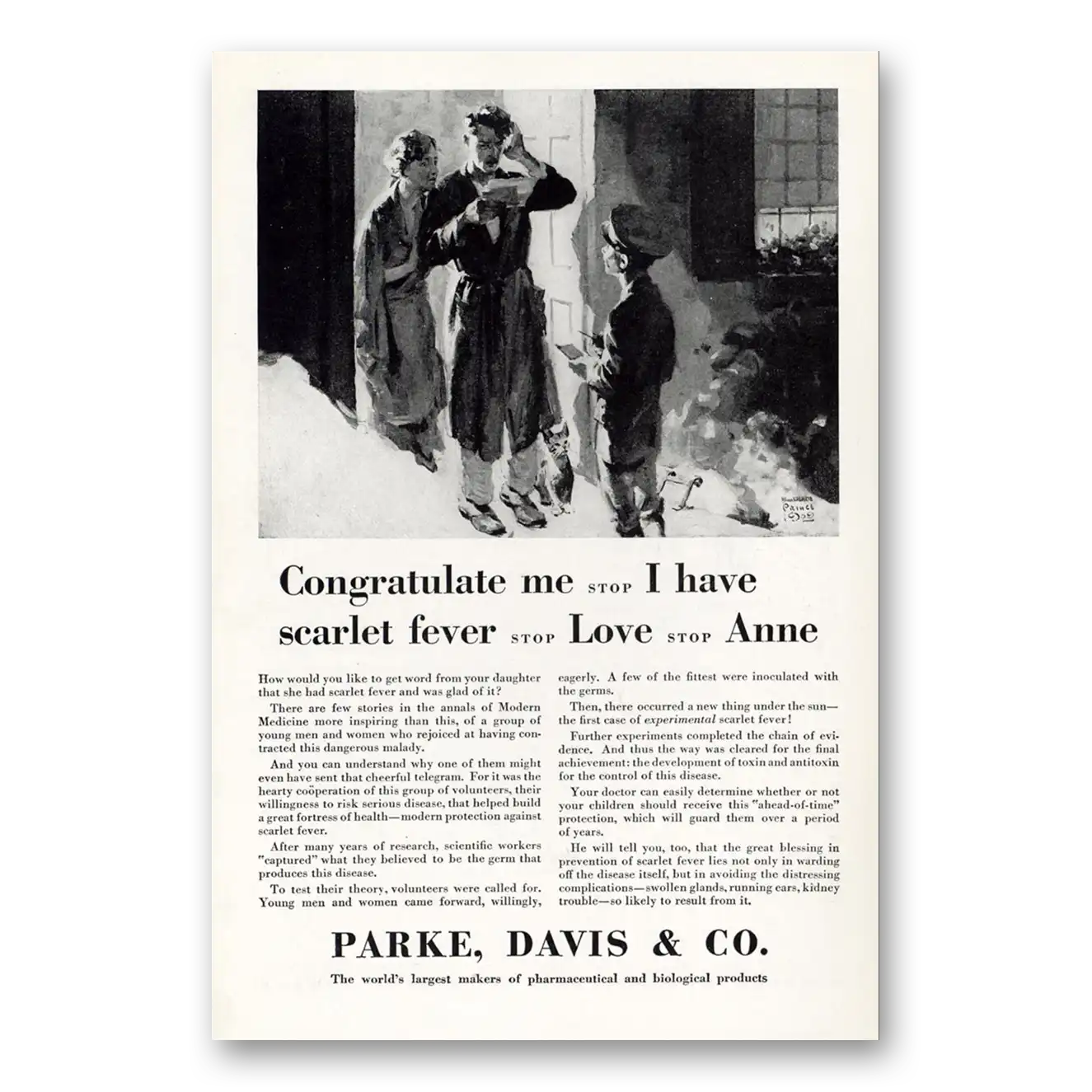 1929 Parke-Davis Congratulate Me I Have Scarlet Fever Vintage Magazine Print Ad