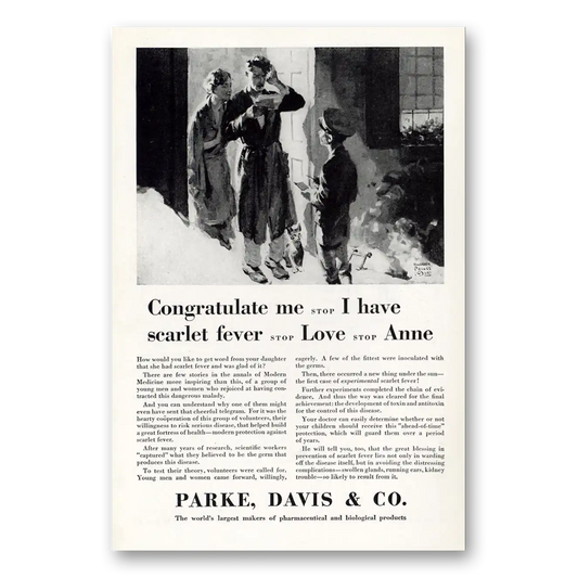 1929 Parke-Davis Congratulate Me I Have Scarlet Fever Vintage Magazine Print Ad