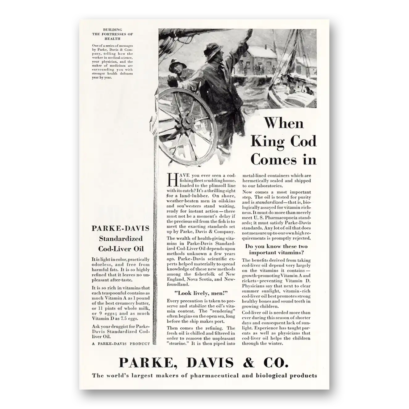 1929 Parke-Davis When King Cod Comes In Vintage Magazine Print Ad