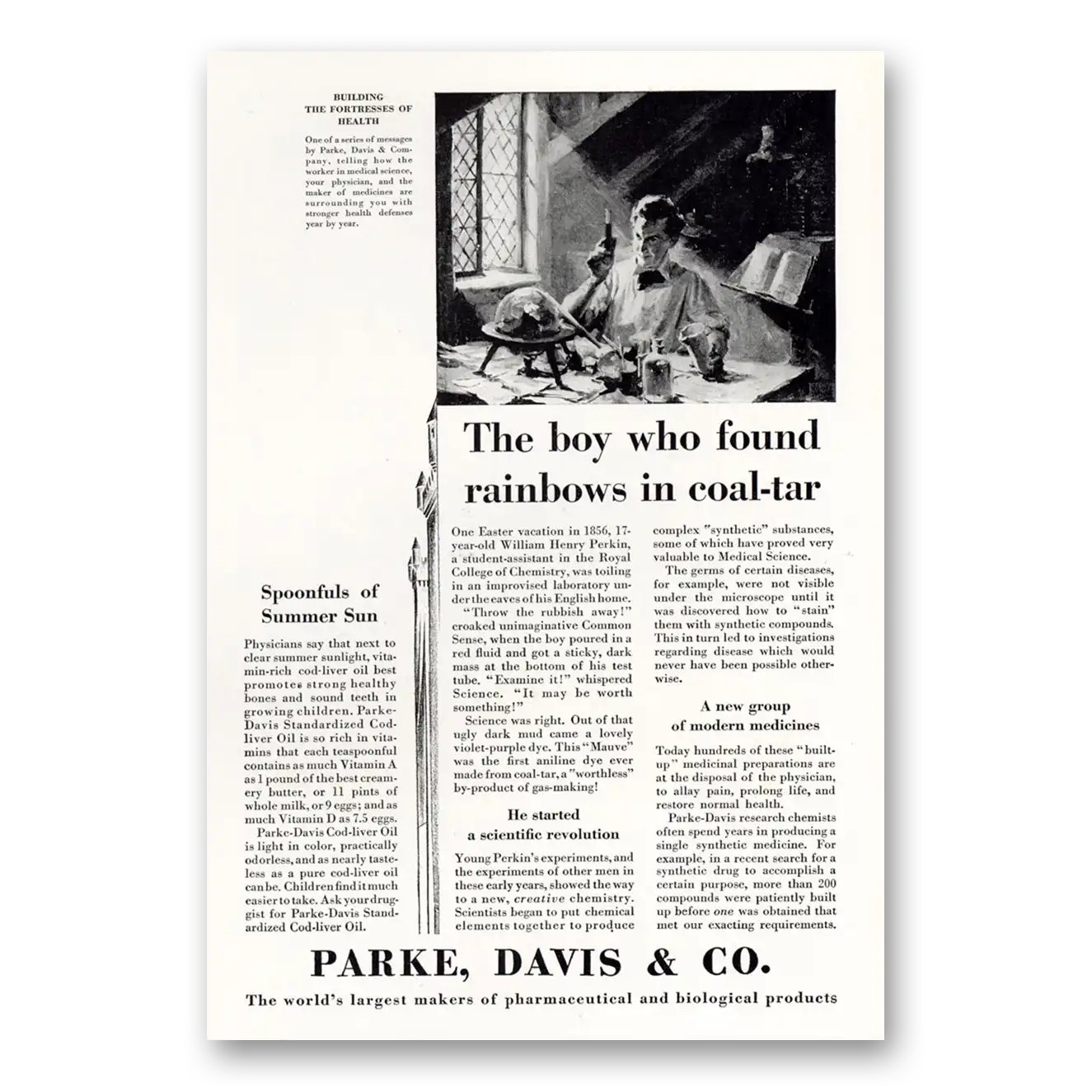 1929 Parke-Davis Boy Who Found Rainbows In Coal Tar Vintage Magazine Print Ad