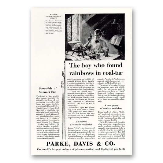 1929 Parke-Davis Boy Who Found Rainbows In Coal Tar Vintage Magazine Print Ad