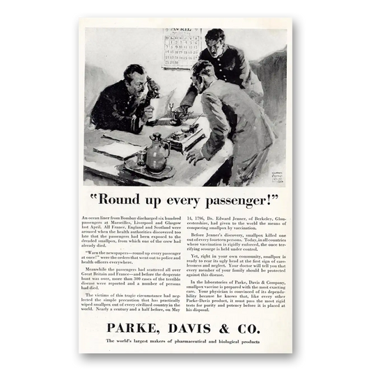 1929 Parke-Davis Round Up Every Passenger Vintage Magazine Print Ad