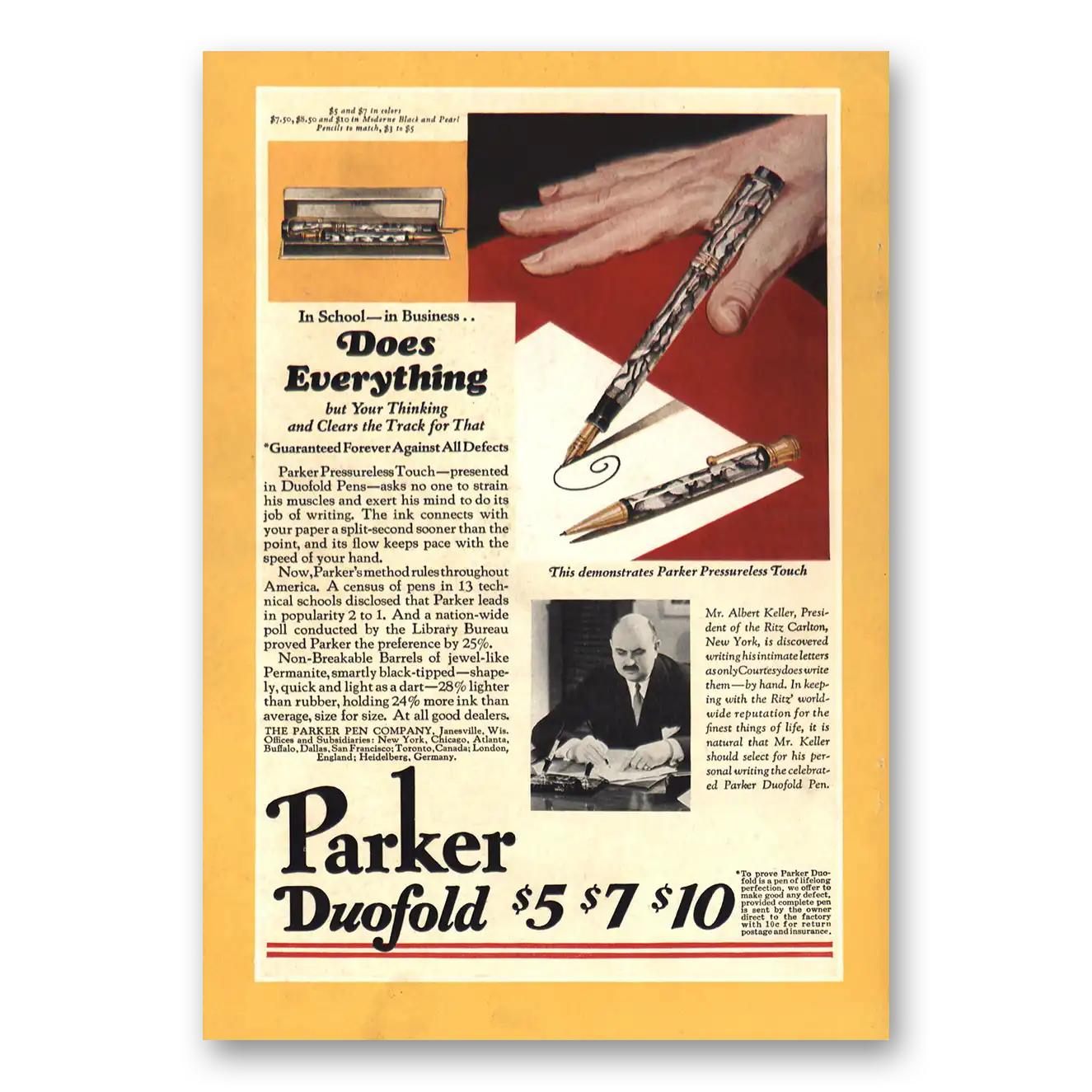 1929 Parker Duofold Pen Does Everything But Your Thinking Vintage Magazine Print Ad