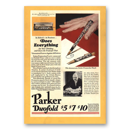 1929 Parker Duofold Pen Does Everything But Your Thinking Vintage Magazine Print Ad