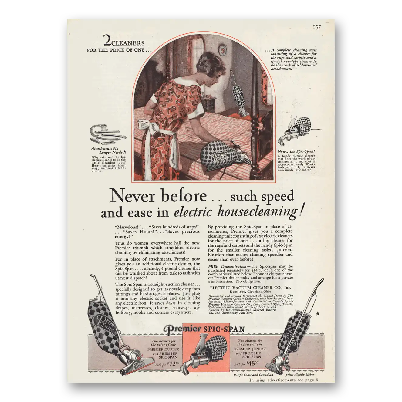 1929 Electric Vacuum Cleaner Premier Spic Span Vacuum Never Before Such Speed Vintage Magazine Print Ad