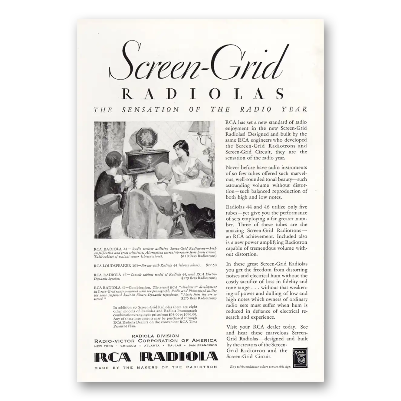 1929 RCA Radiola Radio Screen Grid Sensation of Radio Year Vintage Magazine Print Ad