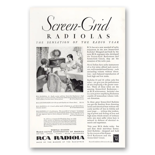 1929 RCA Radiola Radio Screen Grid Sensation of Radio Year Vintage Magazine Print Ad