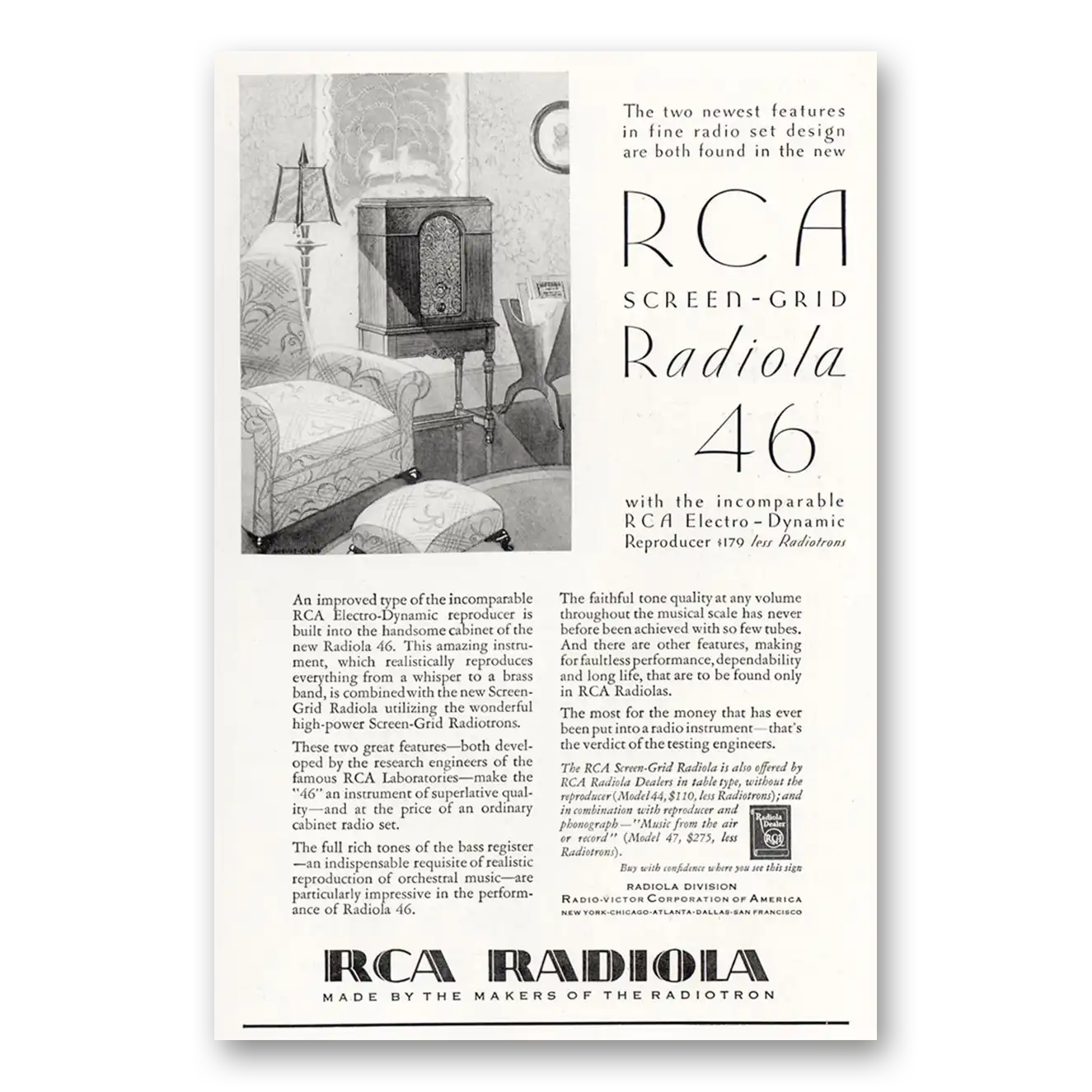 1929 RCA Radiola Radio Screen Grid RCA Electronic Dynamic Reproducer Vintage Magazine Print Ad