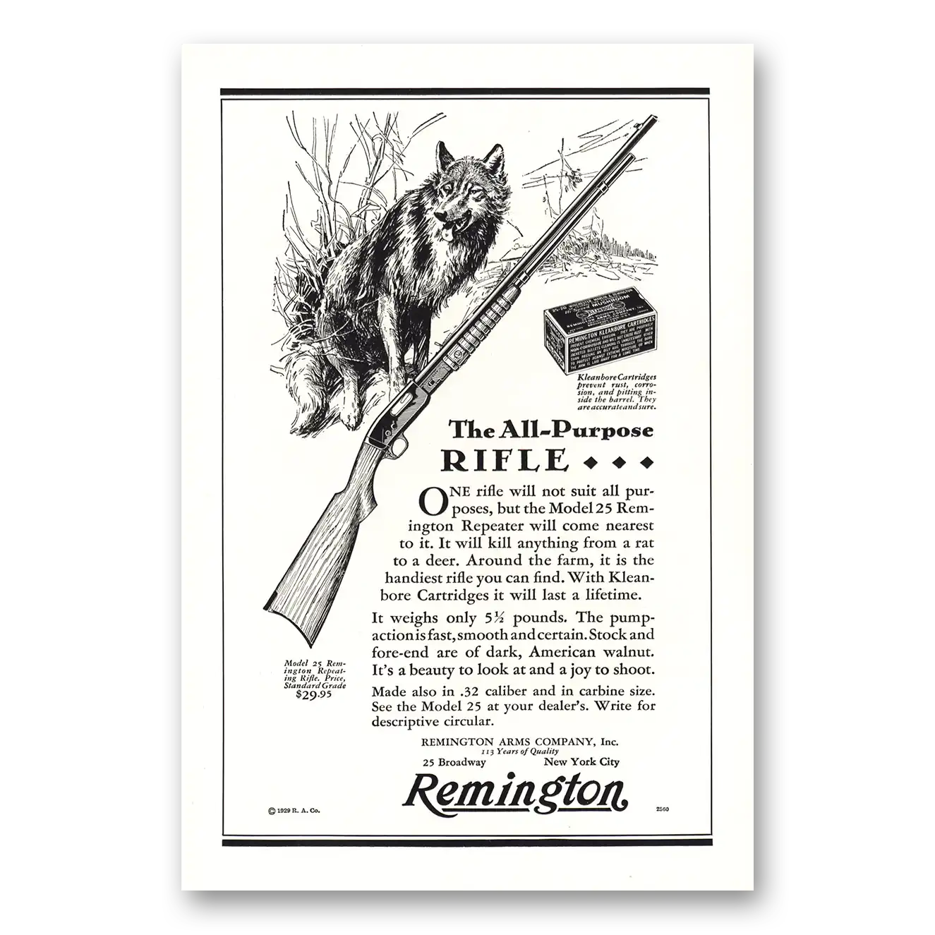 1929 Remington Arms One Rifle Will Not Suit All Purposes Vintage Magazine Print Ad