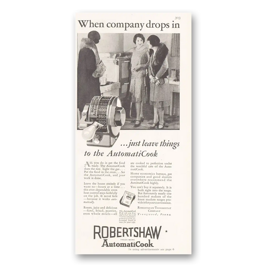 1929 Robertshaw AutomatiCook When Company Drops In Vintage Magazine Print Ad