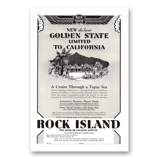 1929 Rock Island Lines Golden State California Vintage Magazine Print Ad