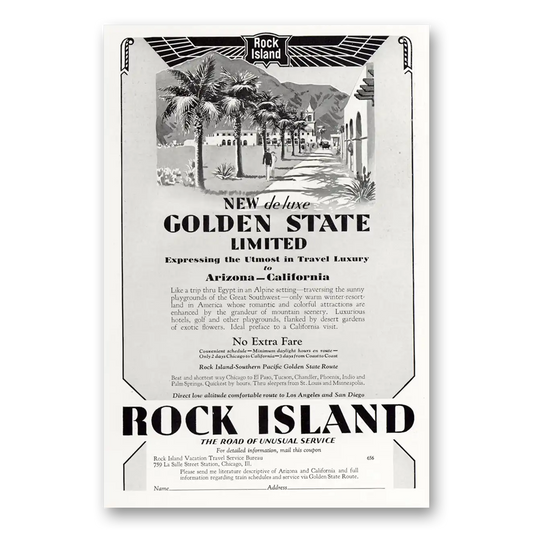 1929 Rock Island Lines Golden State Limited Vintage Magazine Print Ad