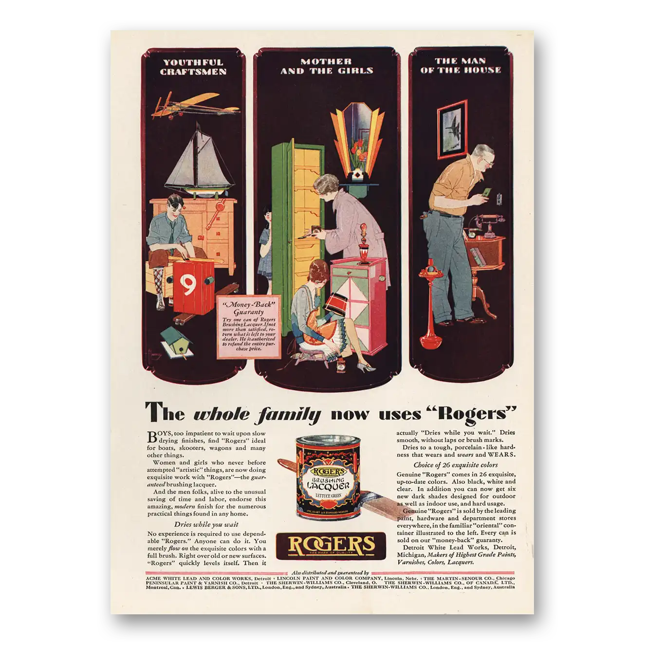 1929 Rogers Lacquer Whole Family Now Uses Vintage Magazine Print Ad