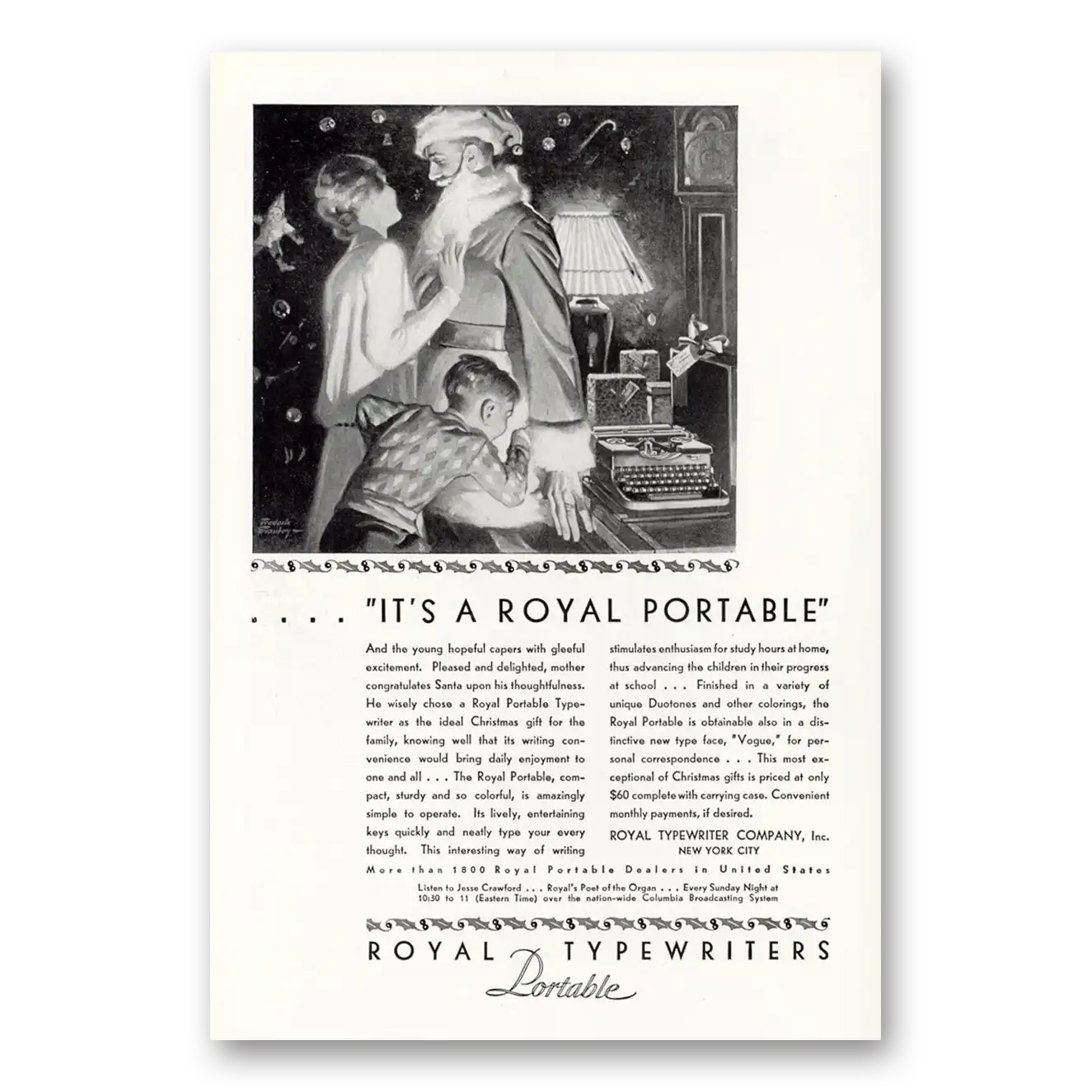 1929 Royal Typewriter Young Hopeful Capers Santa Vintage Magazine Print Ad