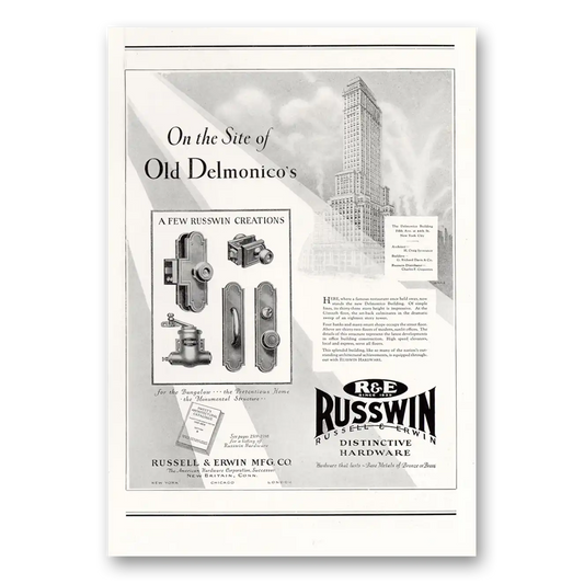 1929 Russwin Hardware Site of Old Delmonincos Vintage Magazine Print Ad