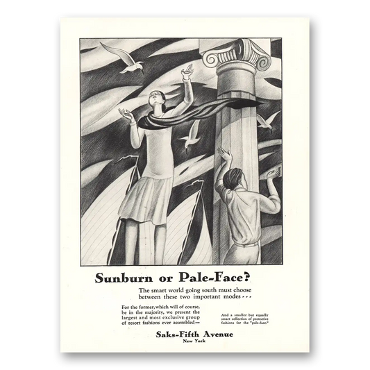 1929 Saks Fifth Avenue Sunburn or Pale Face Vintage Magazine Print Ad