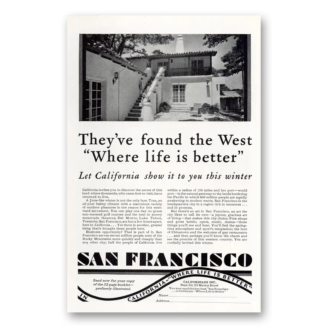 1929 San Francisco California Found the West Where Life Is Better Vintage Magazine Print Ad