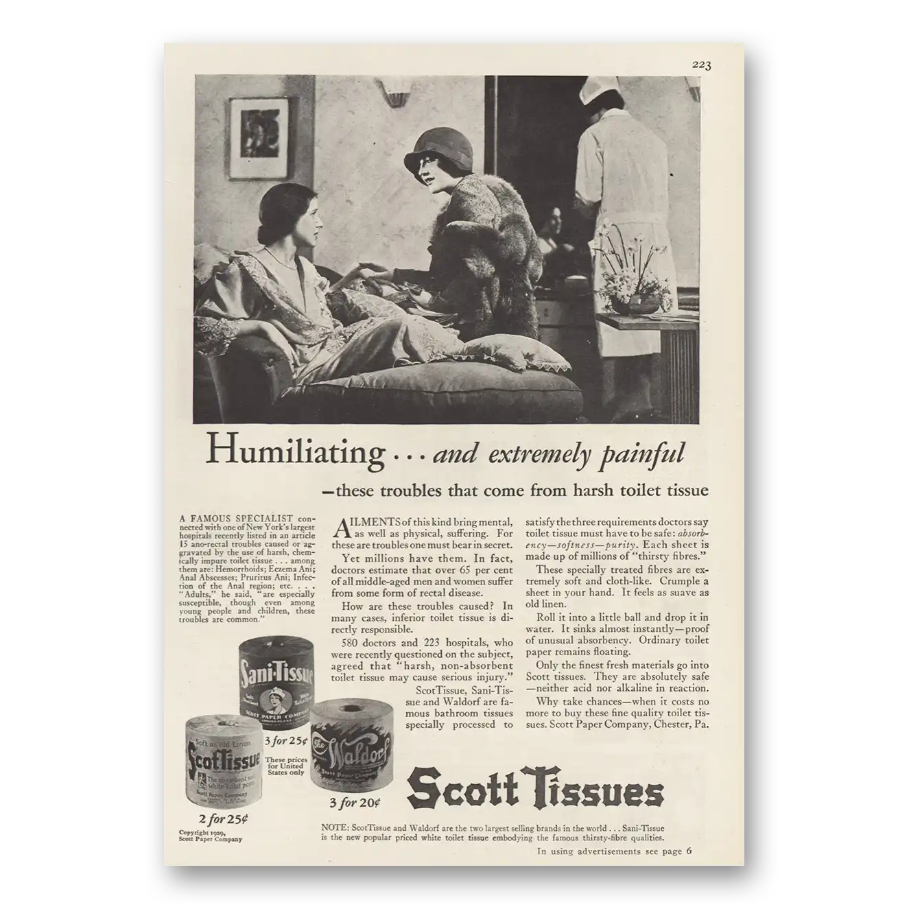 1929 Scot Tissue Humiliating and Extremely Painful Vintage Magazine Print Ad