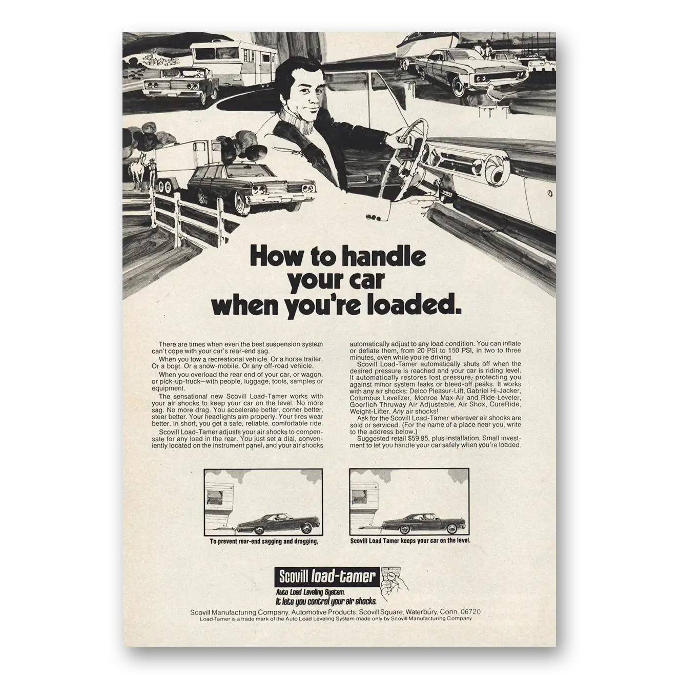 1973 Scovill Load Tamer Handle Your Car When You're Loaded Vintage Magazine Print Ad