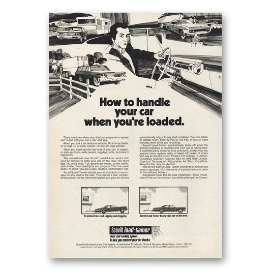 1973 Scovill Load Tamer Handle Your Car When You're Loaded Vintage Magazine Print Ad