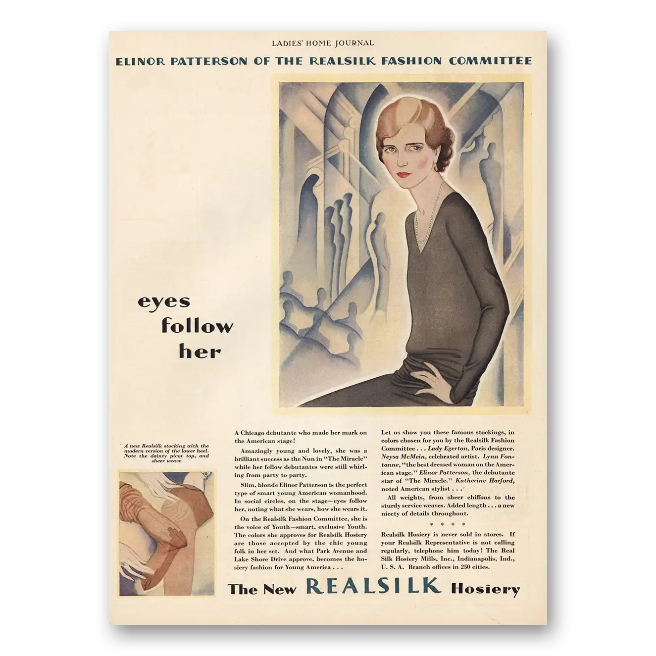 1929 Real Silk Hosiery Elinor Patterson Eyes Follow Her Vintage Magazine Print Ad