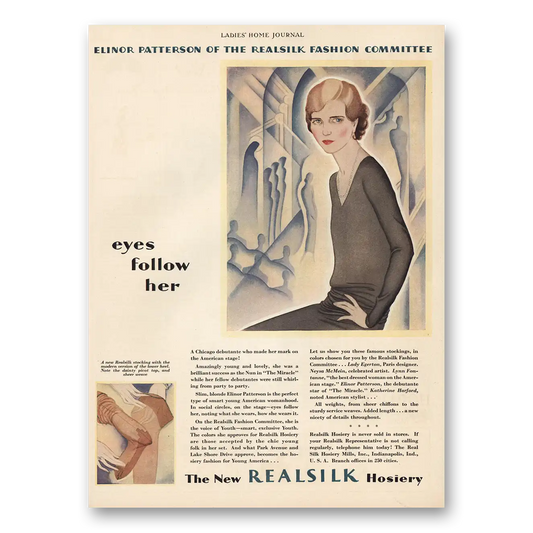 1929 Real Silk Hosiery Elinor Patterson Eyes Follow Her Vintage Magazine Print Ad