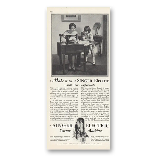 1929 Singer Sewing Machine Make It On a Singer Vintage Magazine Print Ad