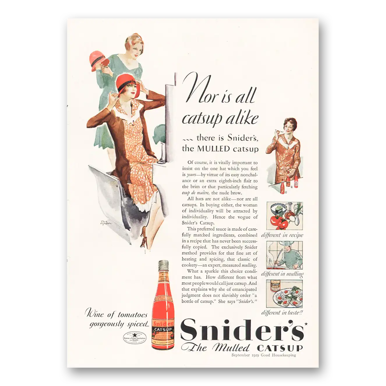 1929 Sniders Catsup Mulled Catsup Nor Is All Catsup Alike Vintage Magazine Print Ad