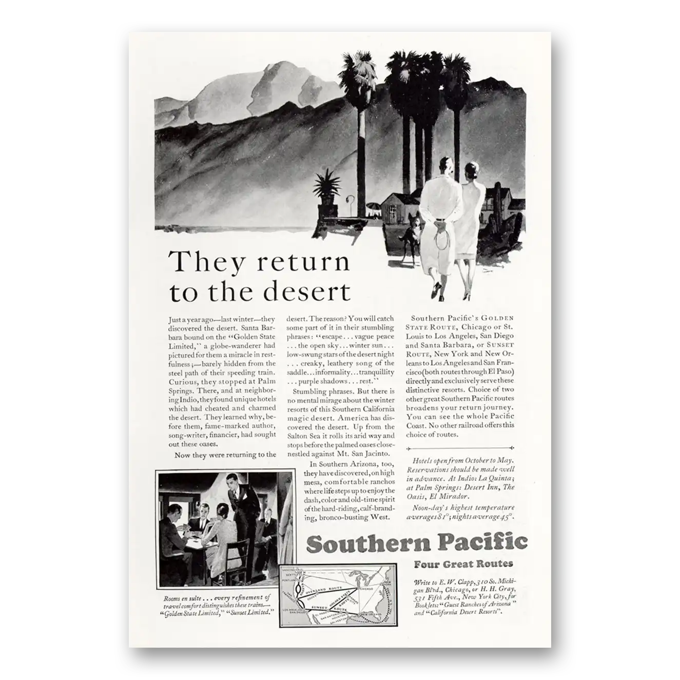 1929 Southern Railway They Return To the Desert Vintage Magazine Print Ad