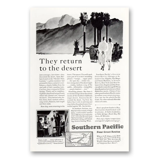 1929 Southern Railway They Return To the Desert Vintage Magazine Print Ad