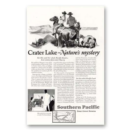 1929 Southern Pacific Crater Lake Natures Mystery Vintage Magazine Print Ad