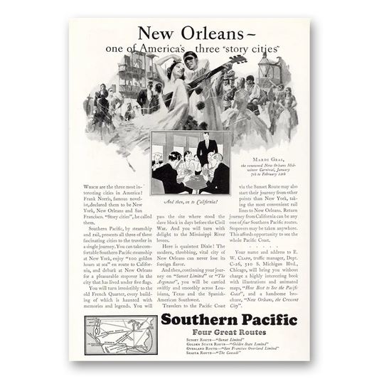 1929 Southern Pacific New Orleans Vintage Magazine Print Ad